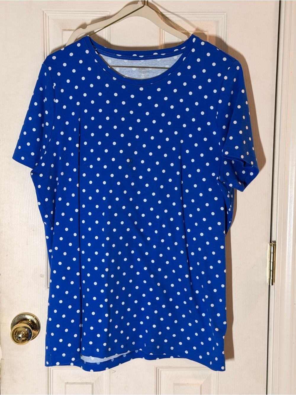 Kim Rogers Blue and White Polka Dot Short Sleeve Top